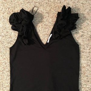 Black V neck tank with shoulder ruffles  Zara